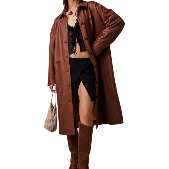 We The Free Jackets & Blazers - Free People Carmen Vegan Suede Duster Coat Brown Longline Oversized XS NWOT